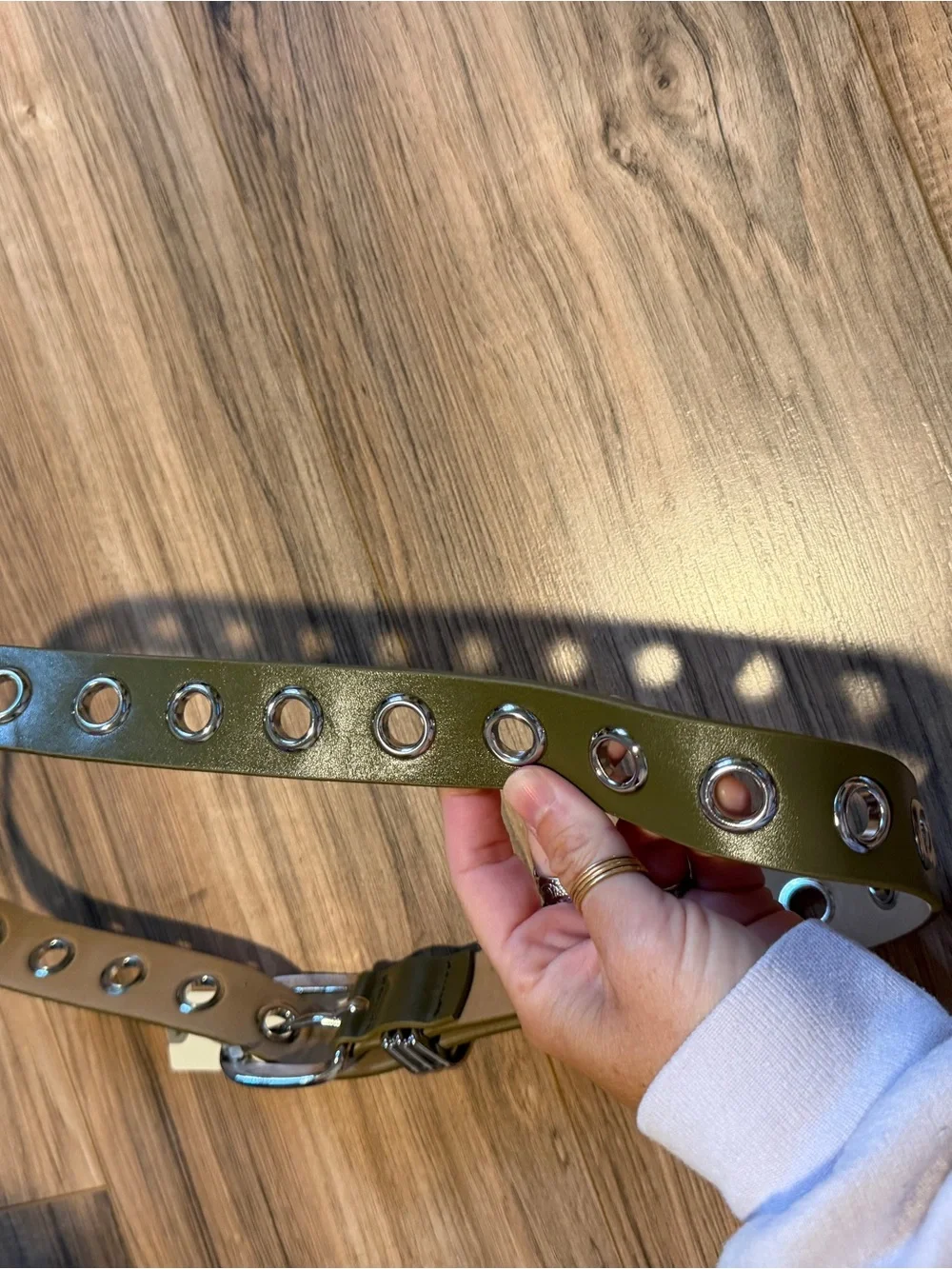 Anthropologie Olive Green Belt with Silver Buckle